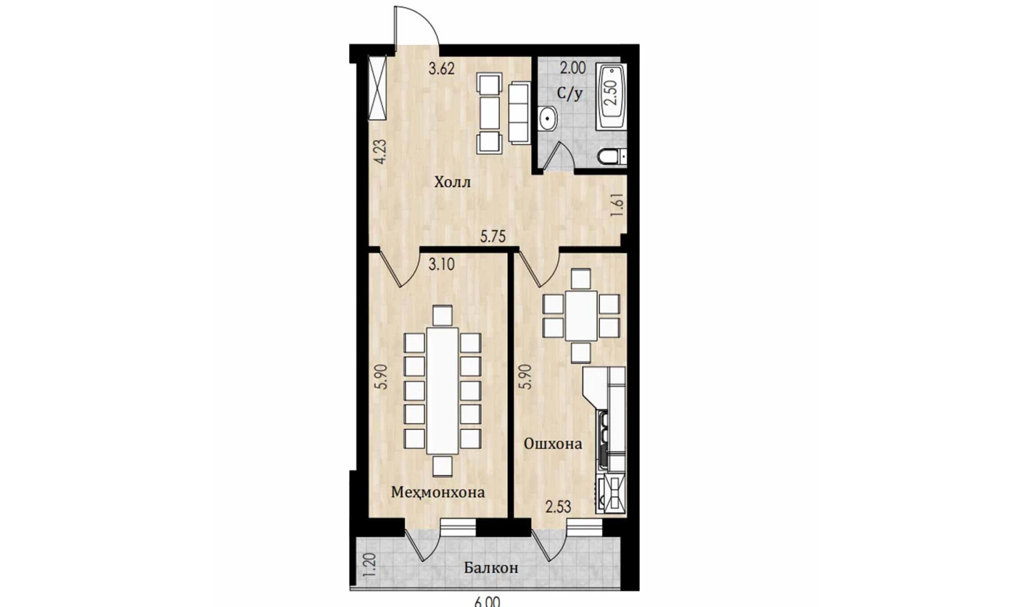 1-комн. квартира 65.7 м²  5/8 этаж | Жилой комплекс Mustaqillik Avenue