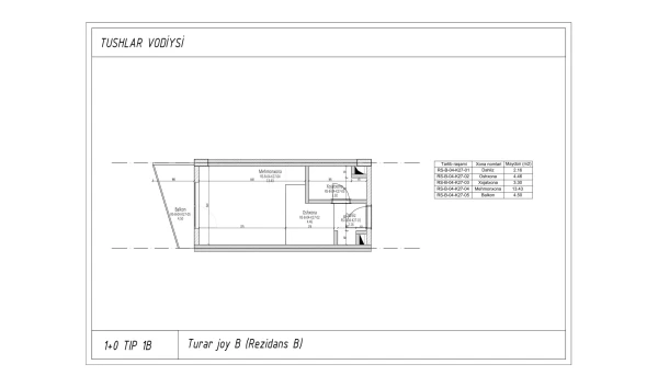 1-xonali xonadon 24.7 m²  2/6 qavat | TUSHLAR VODIYSI Turar-joy majmuasi