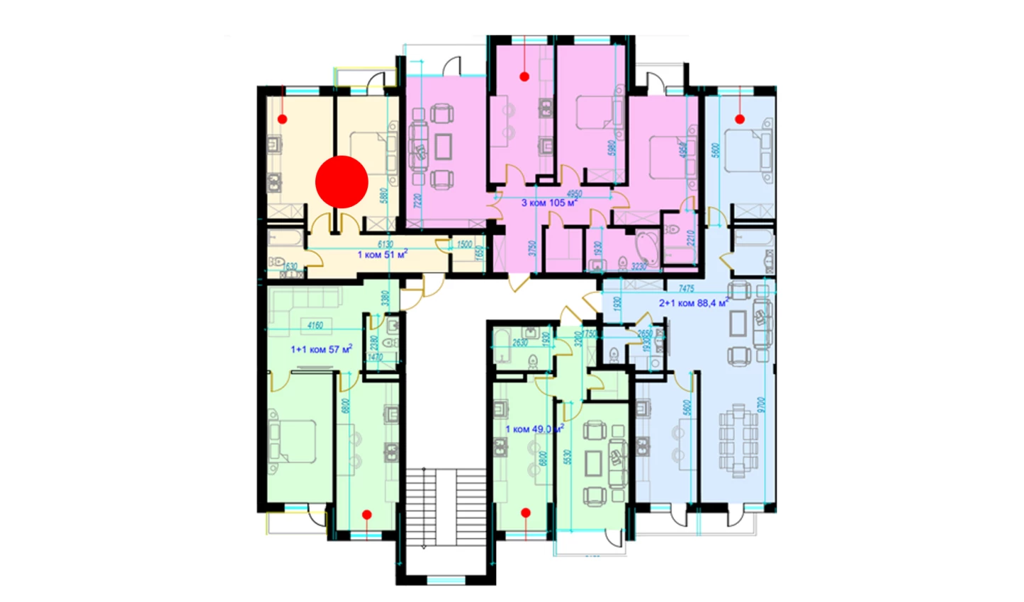 1-xonali xonadon 51 m²  4/9 qavat | Rohat Turar-joy majmuasi