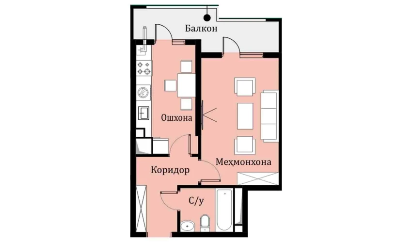 1-xonali xonadon 36.03 m²  14/16 qavat | SOKIN DIYOR Turar-joy majmuasi