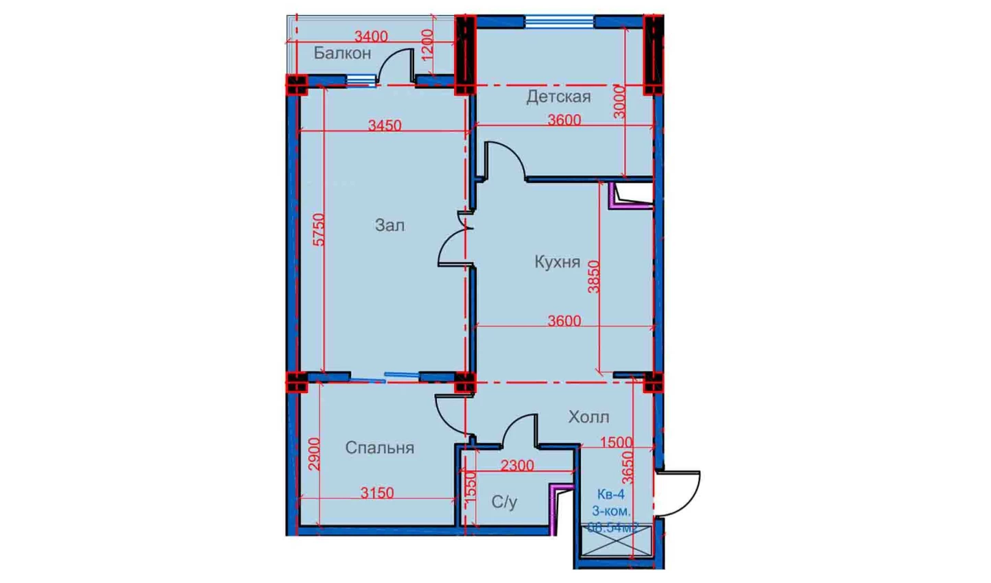 3-xonali xonadon 68.54 m²  10/12 qavat | Sokin city Turar-joy majmuasi