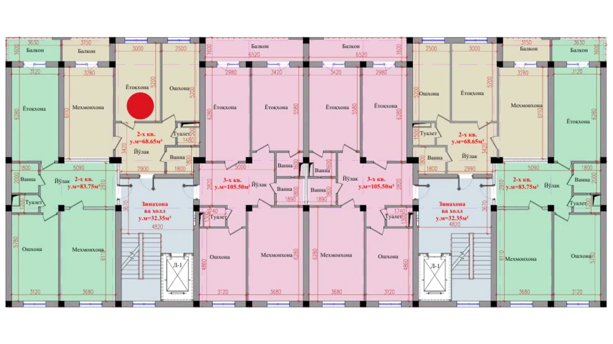 2-комн. квартира 68.65 м²  2/8 этаж | Жилой комплекс Saxro
