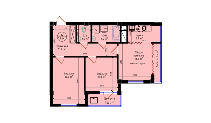 3-xonali xonadon 75 m²  20/23 qavat | BRILLIANT CITY AC Turar-joy majmuasi