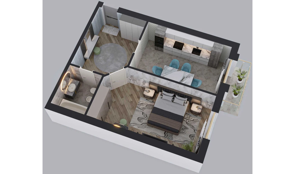 1-xonali xonadon 60 m²  9/9 qavat | BAHOR Turar-joy majmuasi