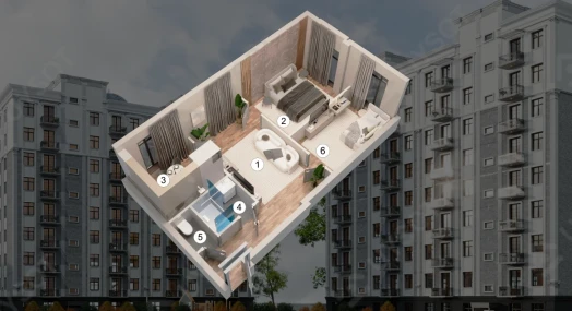 3-xonali xonadon 59.74 m²  2/9 qavat | Turkiston Plaza Turar-joy majmuasi