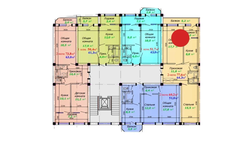 2-xonali xonadon 77.6 m²  6/7 qavat | Bunyodkor Turar-joy majmuasi