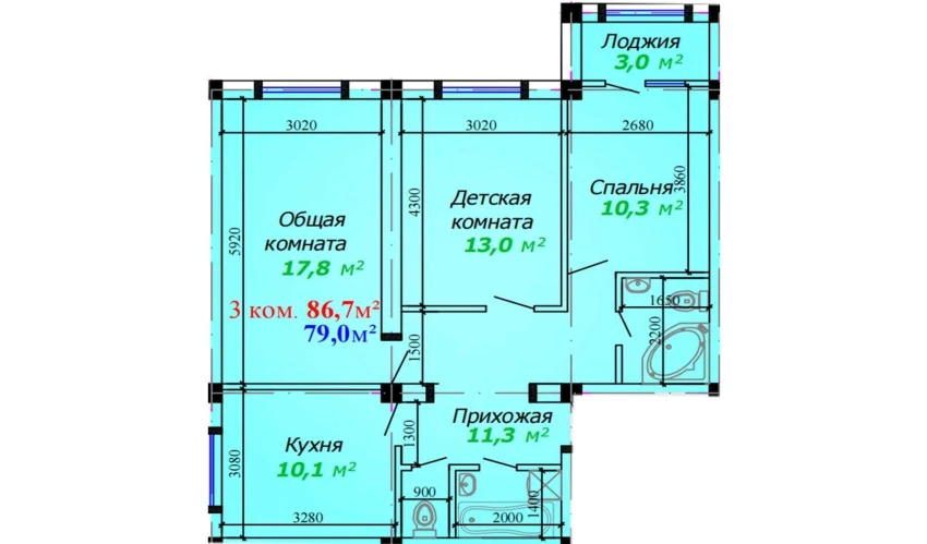 3-xonali xonadon 86.7 m²  1/7 qavat | Bunyodkor Turar-joy majmuasi