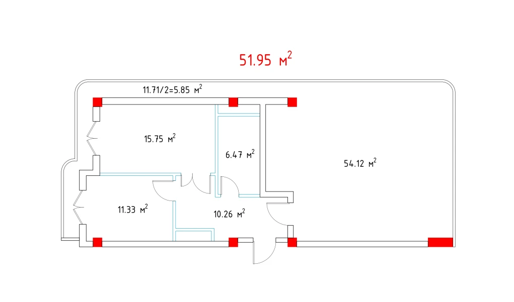 1-комн. квартира 53.74 м²  13/13 этаж | Жилой комплекс MEGAPOLIS А2