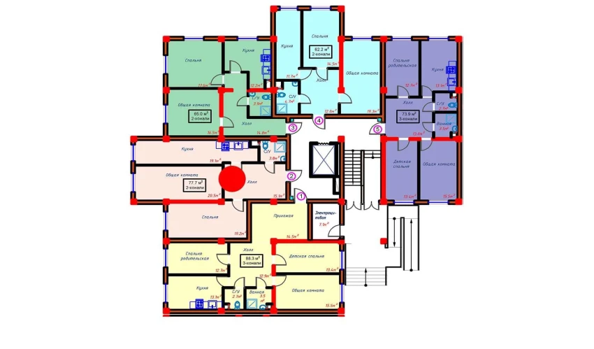 2-комнатная квартира 80.4 м²  3/10 этаж | Жилой комплекс Turon