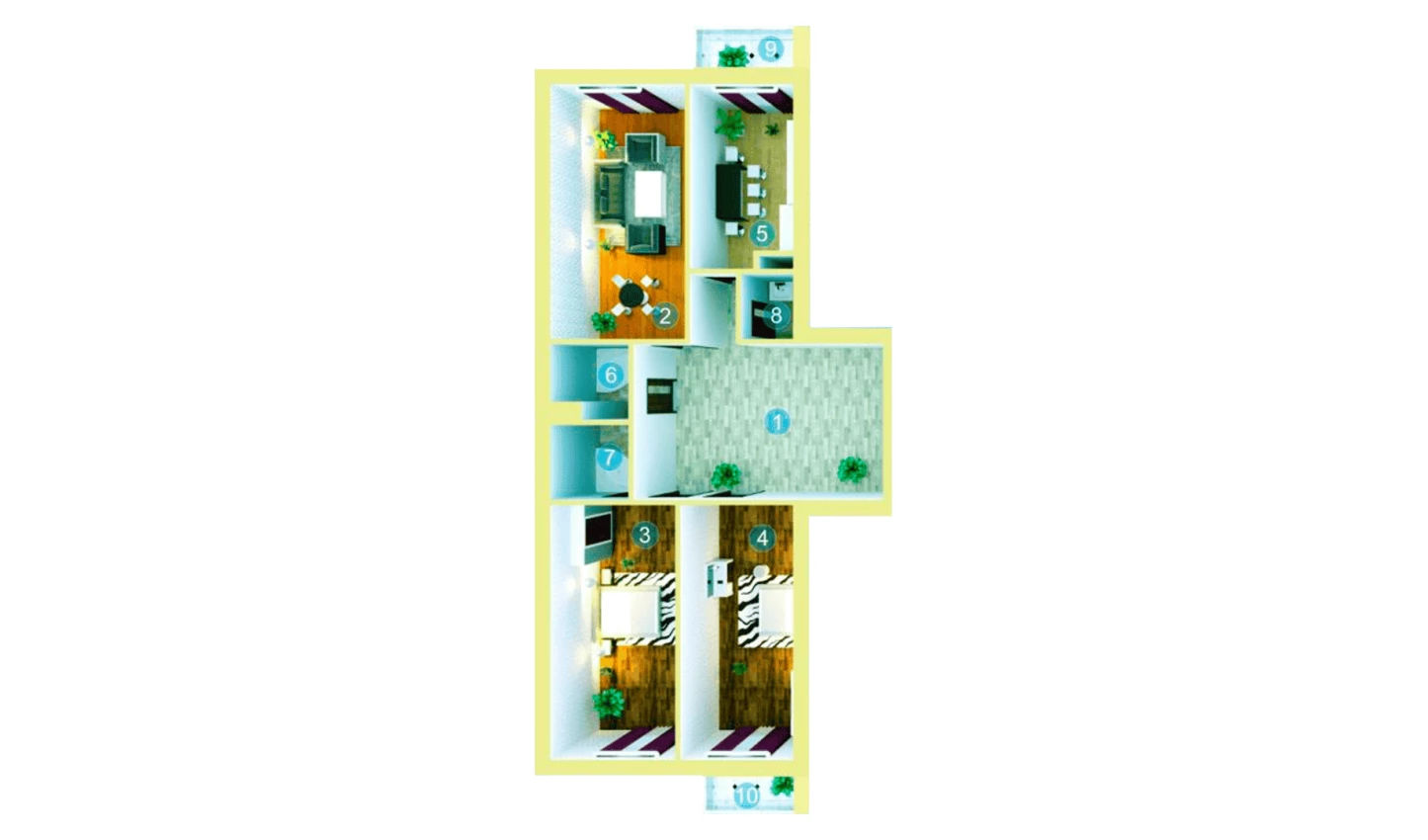 3-xonali xonadon 119.7 m²  8/9 qavat | ZAR ZAMONAVIY UYLAR Turar-joy majmuasi