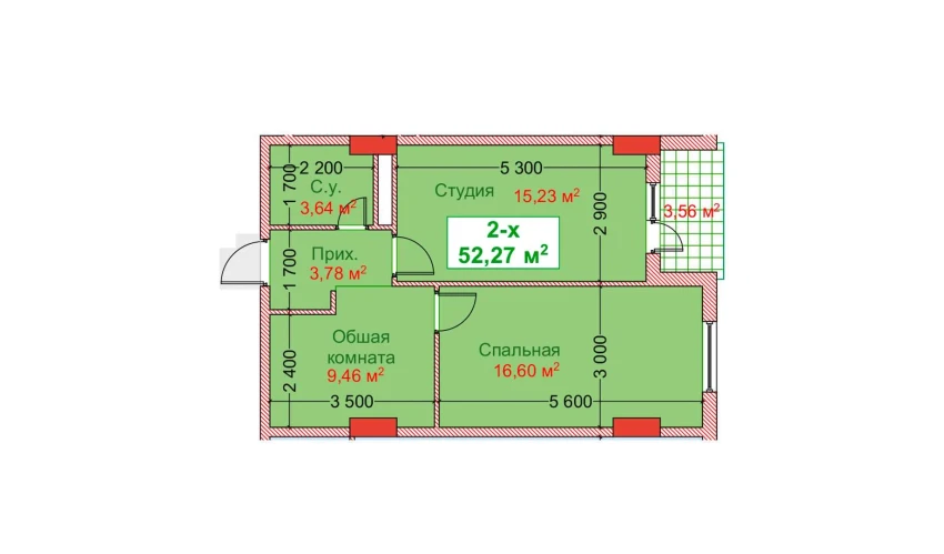 2-комнатная квартира 52.27 м²  5/8 этаж | Жилой комплекс CAPITAL AVENUE