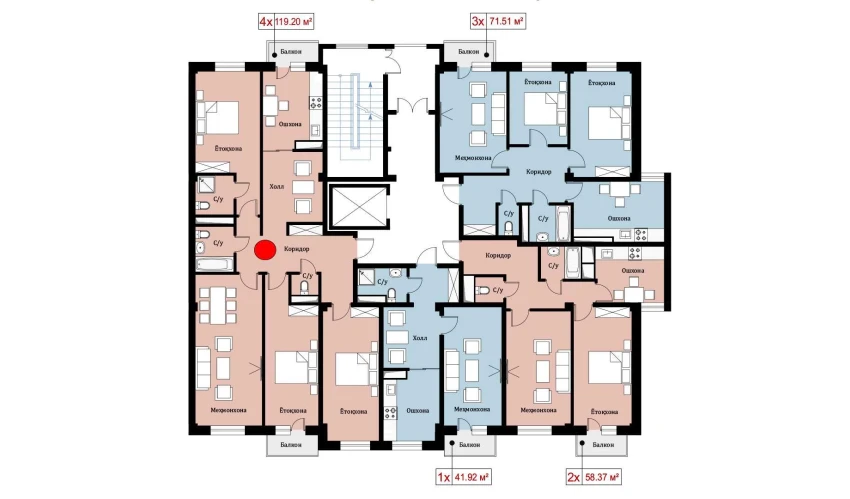 4-xonali xonadon 119.2 m²  7/10 qavat | Ko'kcha-Oqtepa Turar-joy majmuasi