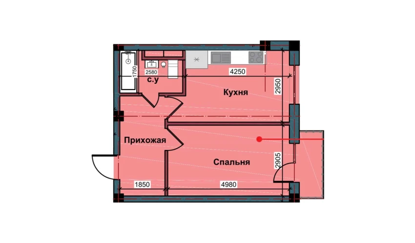 1-xonali xonadon 44.2 m²  8/10 qavat | NUR BARAKA Turar-joy majmuasi