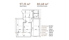 2-xonali xonadon 97.15 m²  2/10 qavat | AZAMATOV GROUP Turar-joy majmuasi