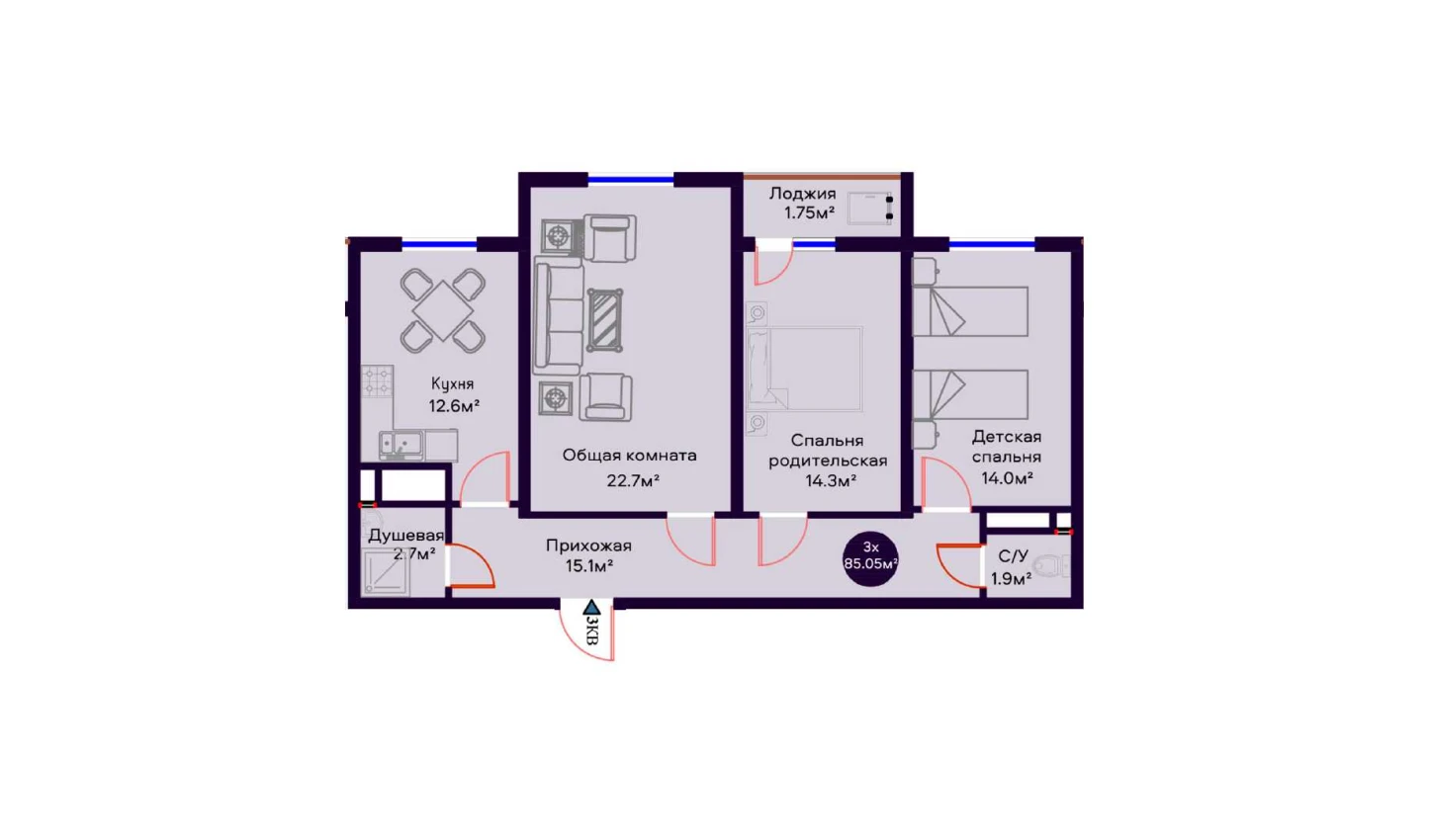 2-комн. квартира 46.35 м²  12/16 этаж | Жилой комплекс Crystal Avenue