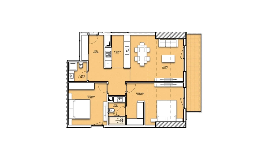3-xonali xonadon 94.65 m²  18/19 qavat | Resim Taşkent Turar-joy majmuasi