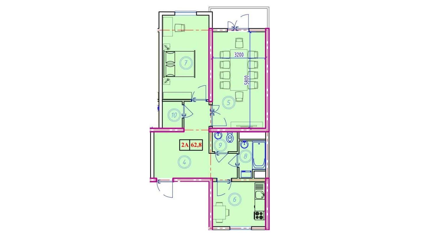 2-комн. квартира 62.8 м²  9/9 этаж | Жилой комплекс Ahillik