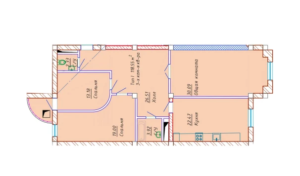 3-xonali xonadon 118.55 m²  8/10 qavat | Samarqand Park Avenue Turar-joy majmuasi