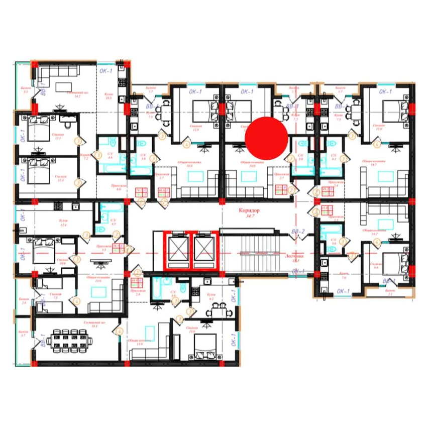 2-xonali xonadon 46.6 m²  5/10 qavat | CHINARA PARK Turar-joy majmuasi