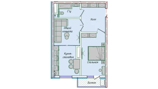 2-xonali xonadon 54.7 m²  12/16 qavat | EKO PARK Turar-joy majmuasi