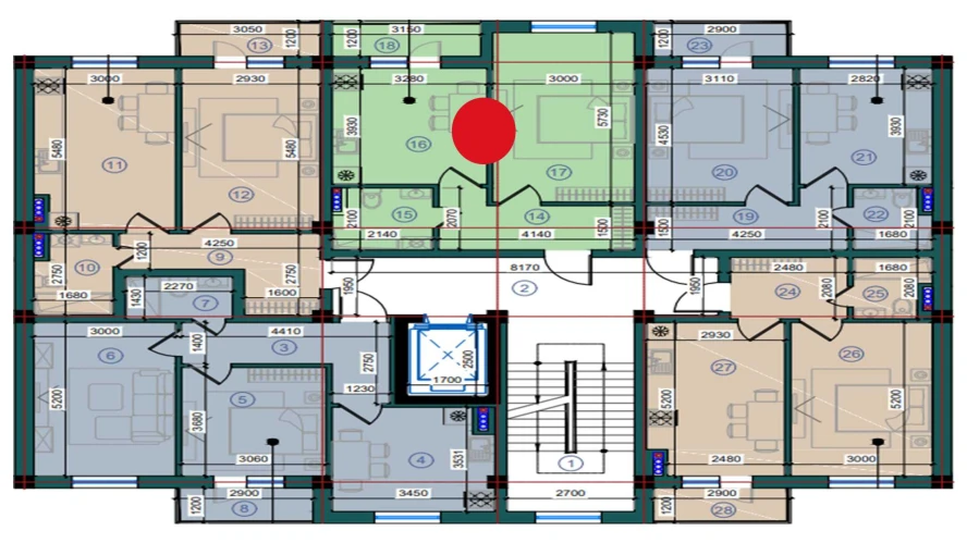 1-xonali xonadon 93.7 m²  7/7 qavat | Bristol Turar-joy majmuasi