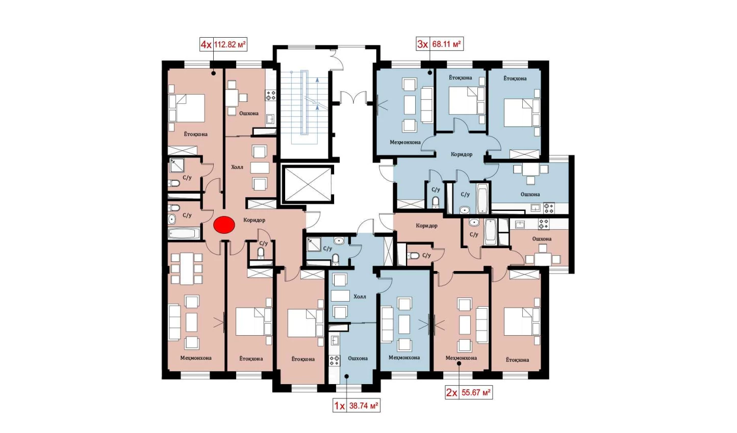 4-xonali xonadon 112.82 m²  10/10 qavat | Ko'kcha-Oqtepa Turar-joy majmuasi