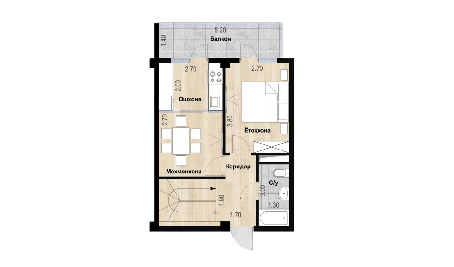 2-комн. квартира 88.5 м²  7/7 этаж | Жилой комплекс Bochka Resort