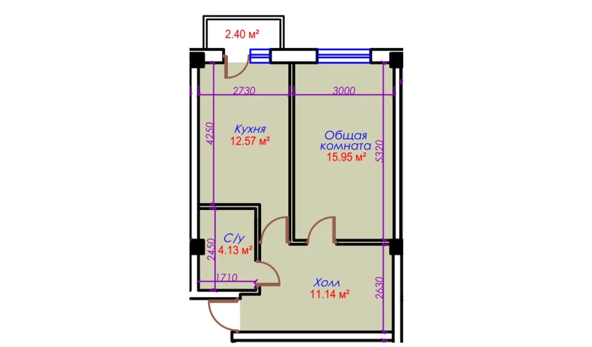 1-комн. квартира 46.19 м²  2/10 этаж | Жилой комплекс Ko'kcha-Oqtepa