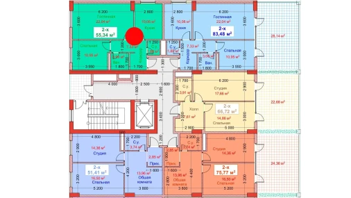 2-xonali xonadon 55.34 m²  2/8 qavat | CAPITAL AVENUE Turar-joy majmuasi