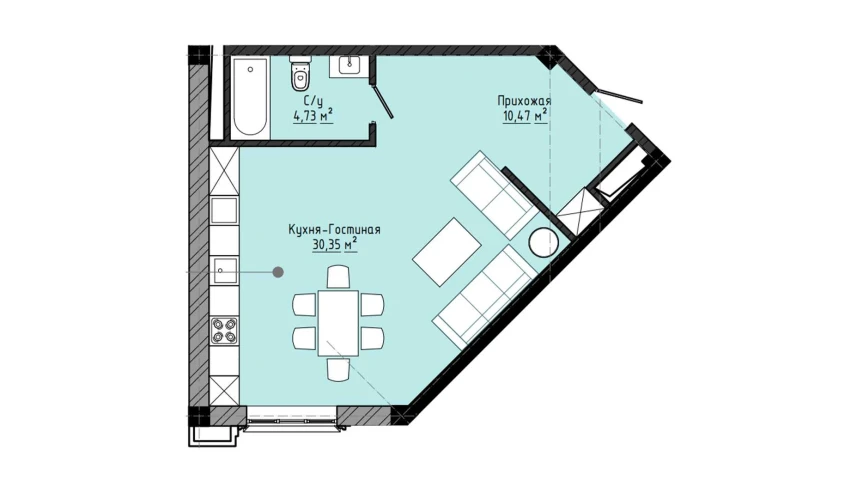 1-xonali xonadon 45.54 m²  7/13 qavat | NEW AVENUE estates Turar-joy majmuasi