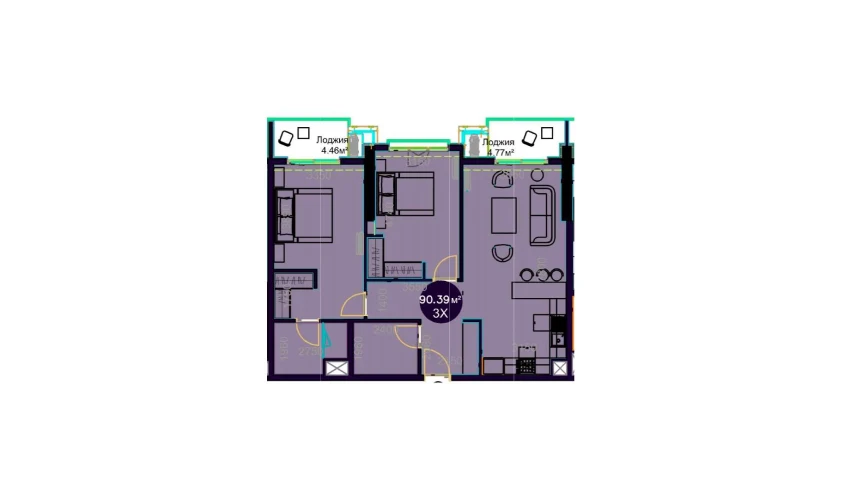 3-xonali xonadon 90.39 m²  10/19 qavat | Central Avenue Turar-joy majmuasi