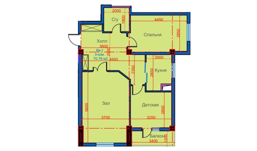 3-комнатная квартира 70.78 м²  11/12 этаж | Жилой комплекс Sokin city