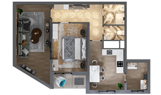 2-комнатная квартира 58.1 м²  11/16 этаж | Жилой комплекс TRINITY