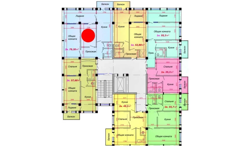 2-комнатная квартира 79.2 м²  4/9 этаж | Жилой комплекс VATAN