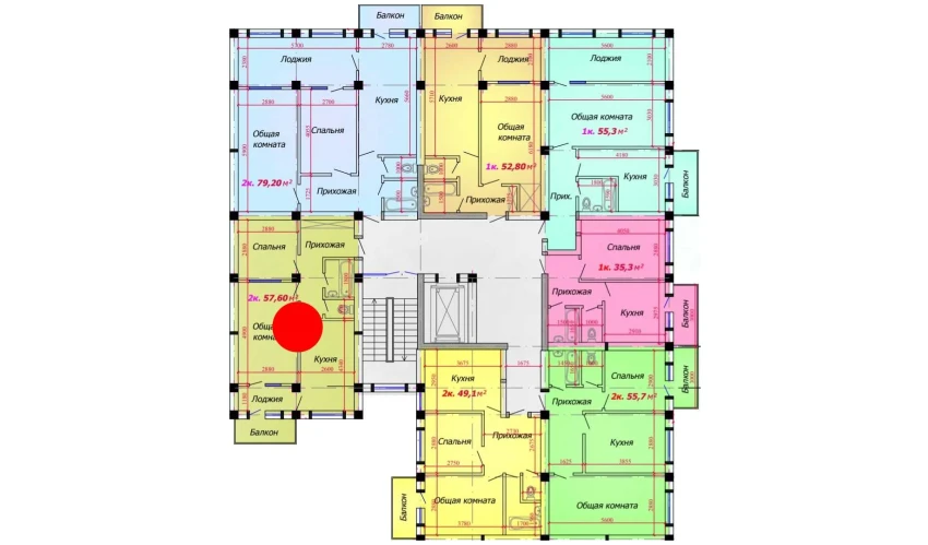 2-xonali xonadon 57.6 m²  7/9 qavat | VATAN Turar-joy majmuasi