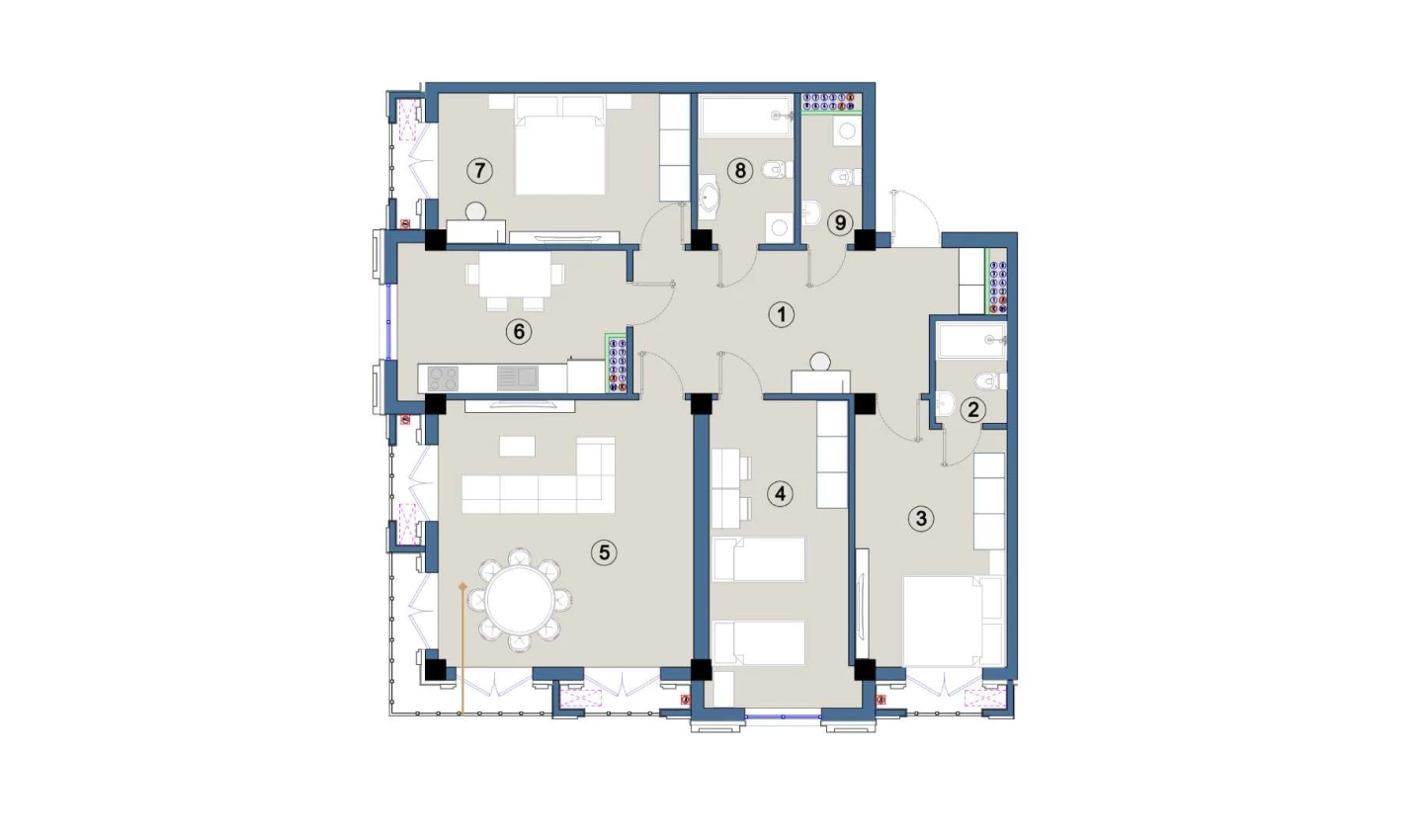 4-xonali xonadon 120 m²  8/9 qavat | FLORYA RESIDENCE Turar-joy majmuasi