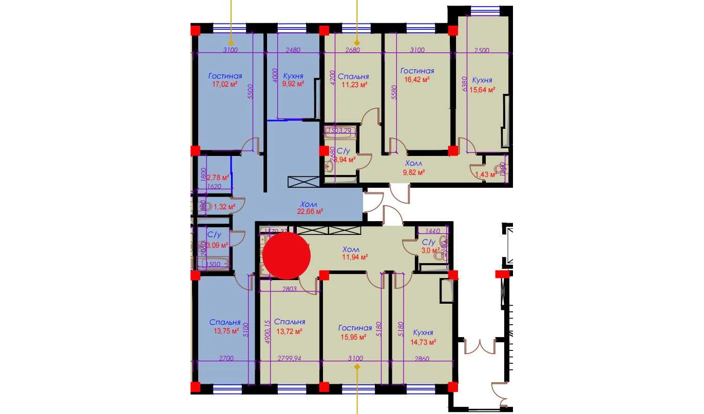 2-xonali xonadon 63.95 m²  10/10 qavat | Ko'kcha-Oqtepa Turar-joy majmuasi