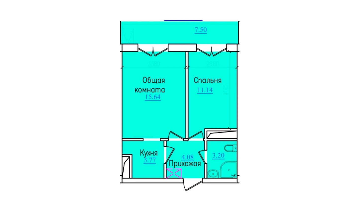 2-комн. квартира 45.33 м²  6/9 этаж | Жилой комплекс PROVANS