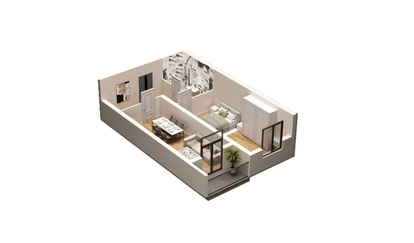 2-xonali xonadon 63.6 m²  6/16 qavat | DO'MBIROBOD RESIDENCE Turar-joy majmuasi