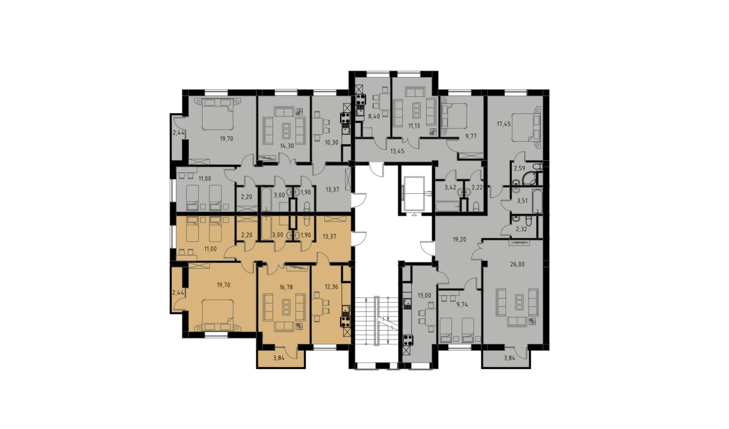 3-xonali xonadon 82.19 m²  2/9 qavat | MINGCHINOR Turar-joy majmuasi