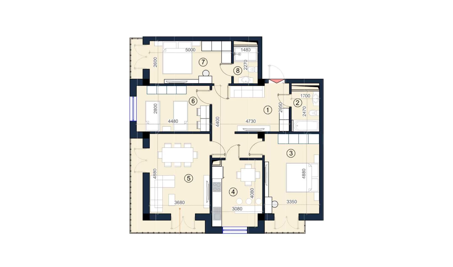 4-комн. квартира 103 м²  7/9 этаж | Жилой комплекс KO'KSAROY