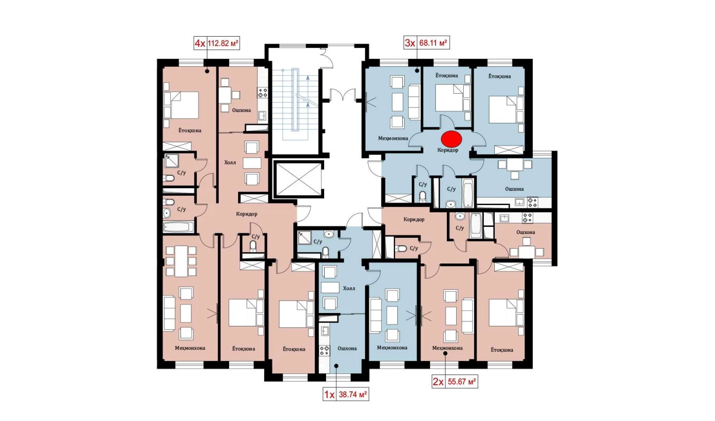3-комн. квартира 68.11 м²  10/10 этаж | Жилой комплекс Ko'kcha-Oqtepa