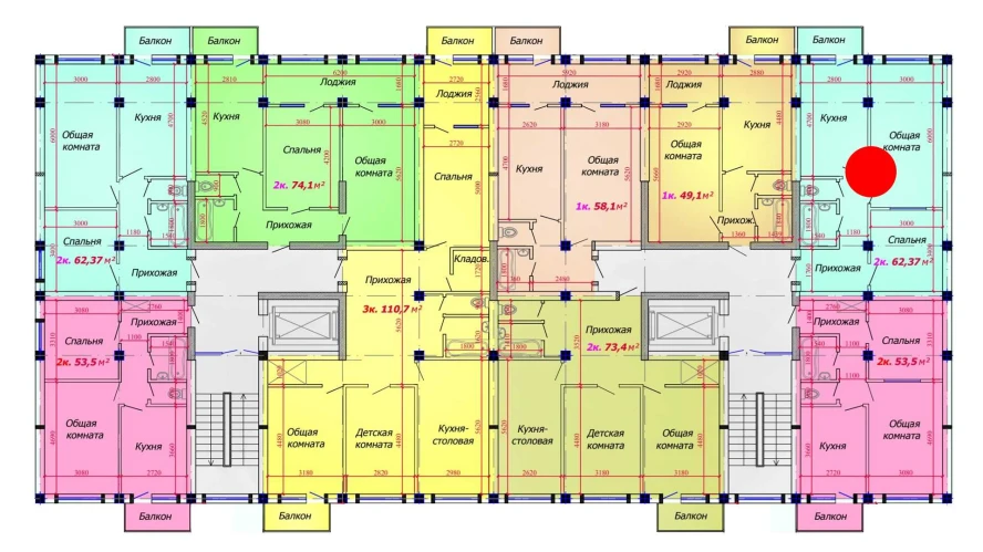 2-xonali xonadon 62.37 m²  5/9 qavat | VATAN Turar-joy majmuasi