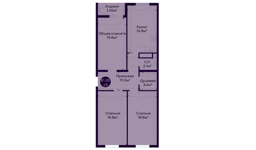 3-комнатная квартира 81.35 м²  2/9 этаж | Жилой комплекс SOHIL BO'YI ANDIJON