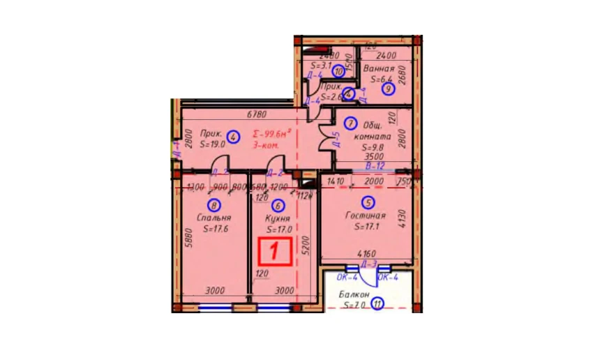 3-xonali xonadon 99.6 m²  2/9 qavat | SAMARQAND CITY Turar-joy majmuasi