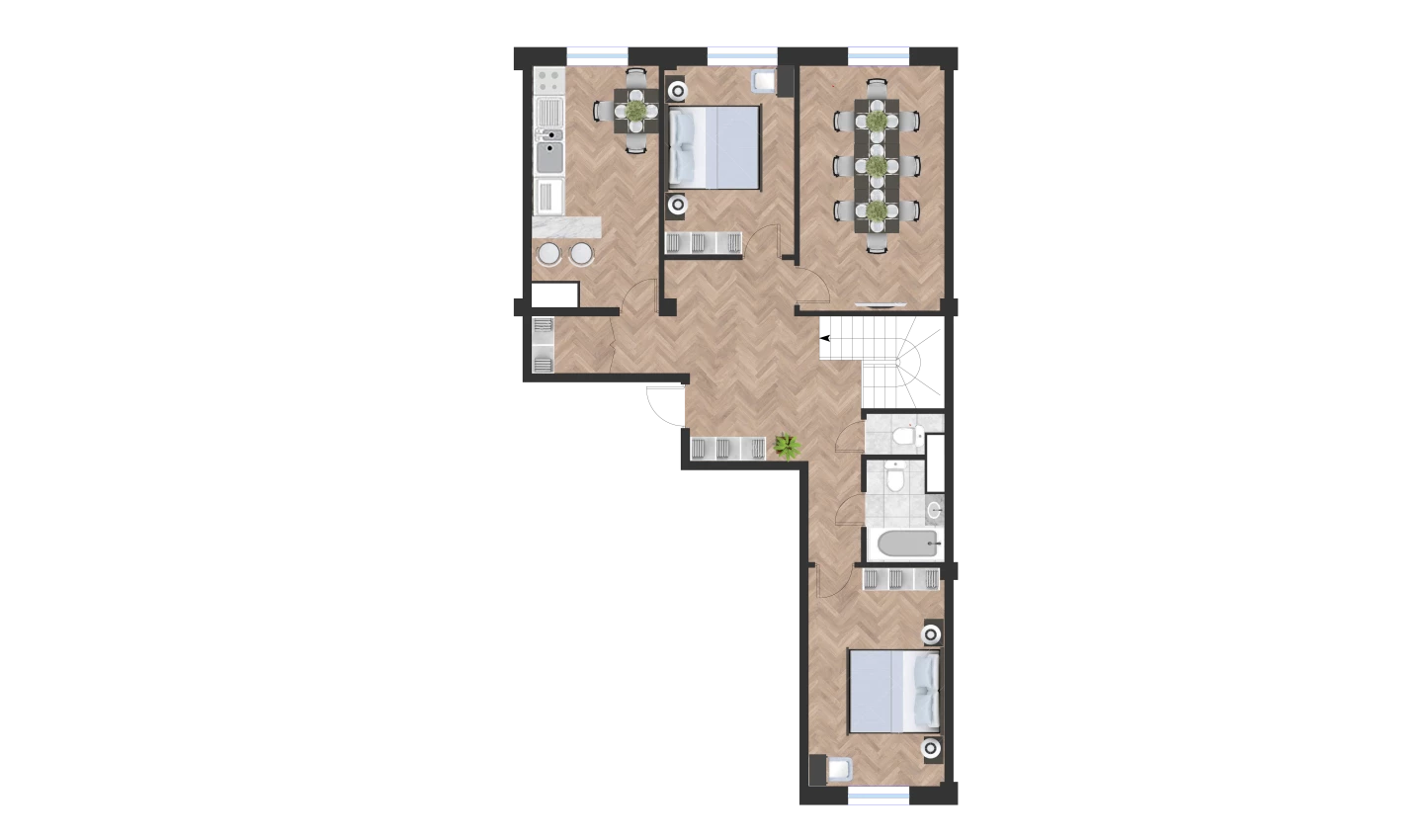 3-xonali xonadon 96.22 m²  1/10 qavat | Ko'kcha-Oqtepa Turar-joy majmuasi