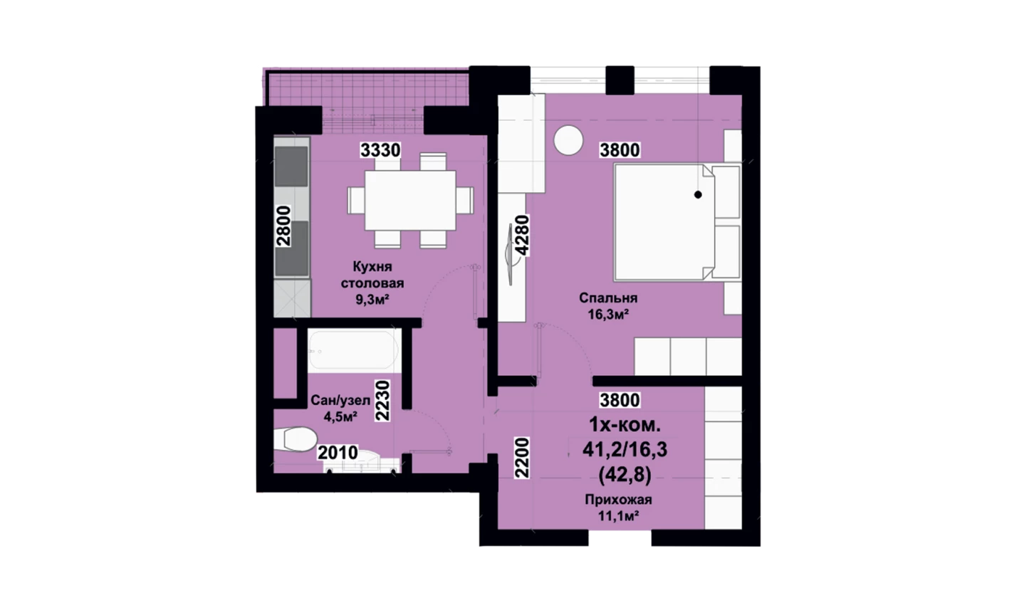 1-комн. квартира 42.8 м²  4/8 этаж | Жилой комплекс SMART HOUSE NURAFSHAN
