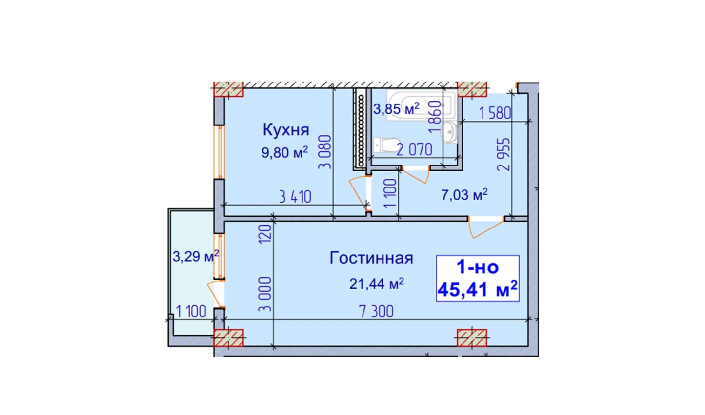 1-комн. квартира 45.41 м²  7/9 этаж | Жилой комплекс SHAYX-UL OLAM