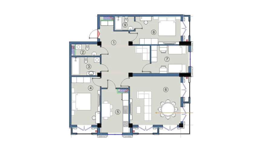 4-xonali xonadon 120 m²  4/9 qavat | FLORYA RESIDENCE Turar-joy majmuasi