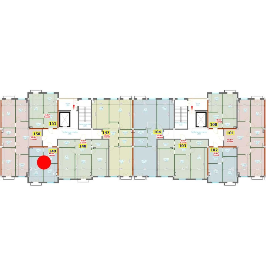 1-комн. квартира 45.3 м²  2/9 этаж | Жилой комплекс YANGI AVLOD